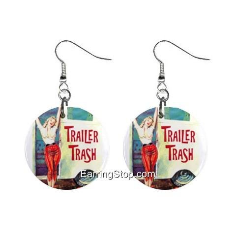 Trailer Trash Dangle Earrings Jewelry 1 inch Buttons 12409543