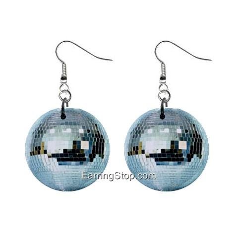 Disco Ball Dangle Earrings Jewelry 1 inch Buttons 12409496