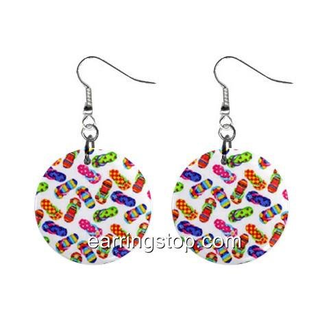Flip Flop Thongs Dangle Earrings Jewelry 1 inch Buttons 12398789