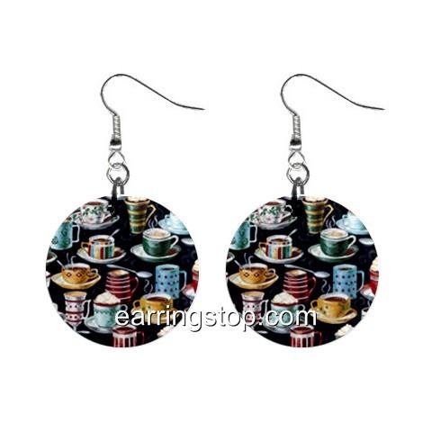 Coffee Time Dangle Earrings Jewelry 1 inch Buttons 12398778