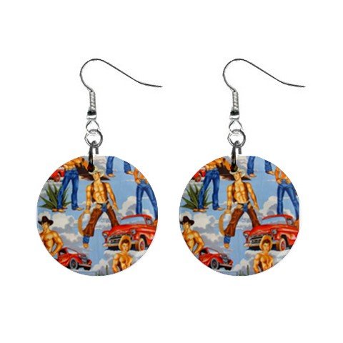 Topless Cowboys Blue Dangle Earrings Jewelry 1 inch Buttons 12479790