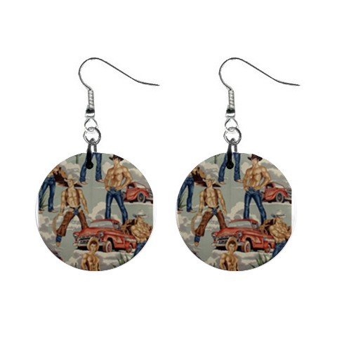 Topless Cowboys Blue Dangle Earrings Jewelry 1 inch Buttons 12479789