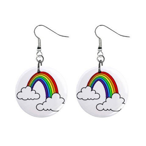 Rainbow with Clouds Dangle Earrings Jewelry 1 inch Buttons 12479783