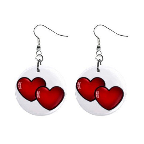 Double Hearts Dangle Earrings Jewelry 1 inch Buttons 12628324