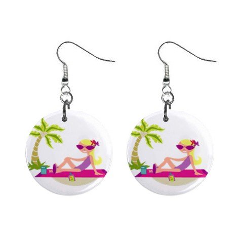 Girl on Beach Dangle Earrings Jewelry 1 inch Buttons 12310636