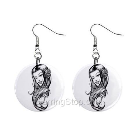 Two Women Dangle Earrings Jewelry 1 inch Buttons 12479731