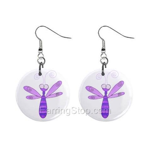 Purple Dragonfly Dangle Earrings Jewelry 1 inch Buttons 12479627