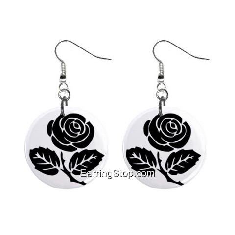 Gothic Black Rose Dangle Earrings Jewelry 1 inch Buttons 12418569