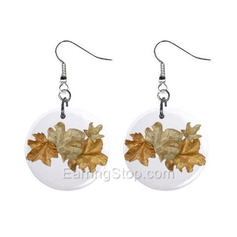 Golden Leaves Dangle Earrings Jewelry 1 inch Buttons 12479625