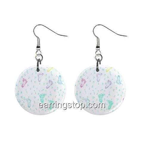 Foot Prints Dangle Earrings Jewelry 1 inch Buttons 12398789