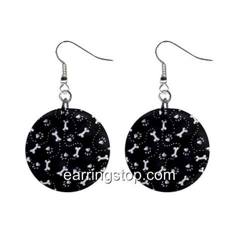 Paws and Bones Dangle Earrings Jewelry 1 inch Buttons 12345313