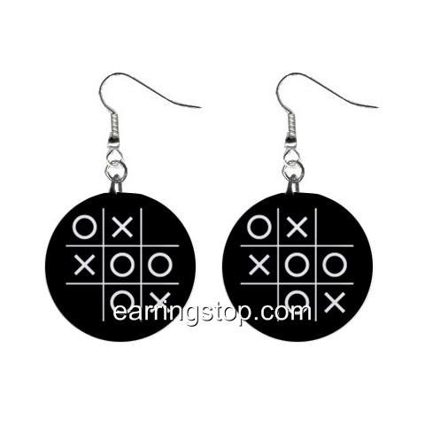 Tic Tac Toe Game Dangle Earrings Jewelry 1 inch Buttons 12334852