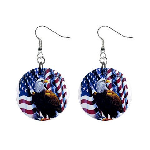 American Flag with Eagle Dangle Earrings Jewelry 1 inch Buttons 12310648