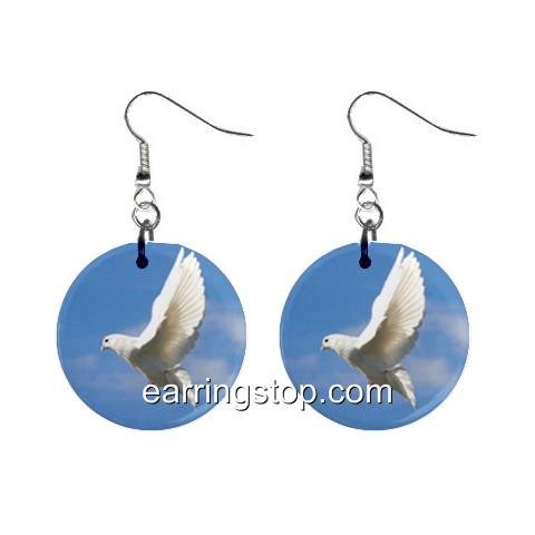 Flying White Dove Dangle Earrings Jewelry 1 inch Buttons 12345402