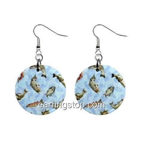 Fish Dangle Earrings Jewelry 1 inch Buttons 12398786