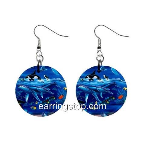Ocean Animals Dangle Earrings Jewelry 1 inch Buttons 12345310