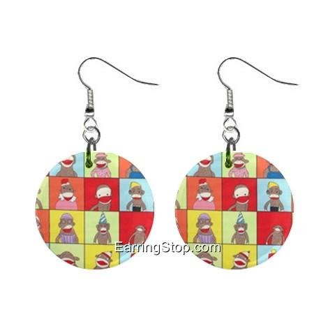 Sock Monkey #1 Dangle Earrings Jewelry 1 inch Buttons 12418575