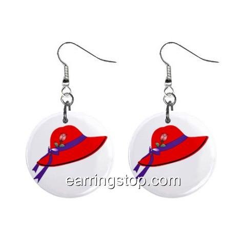 Red Hat Dangle Earrings Jewelry 1 inch Buttons 12398820