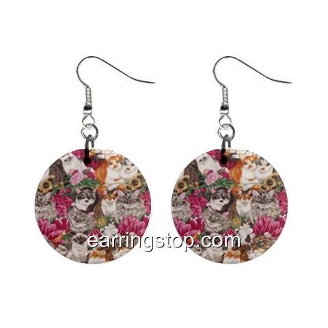 Cats Kitty Cat Dangle Earrings Jewelry 1 inch Buttons 12345300