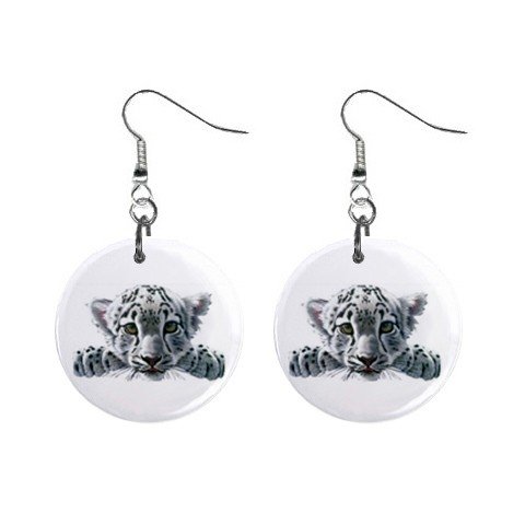 White Tiger Cub Dangle Earrings Jewelry 1 inch Buttons 12628415