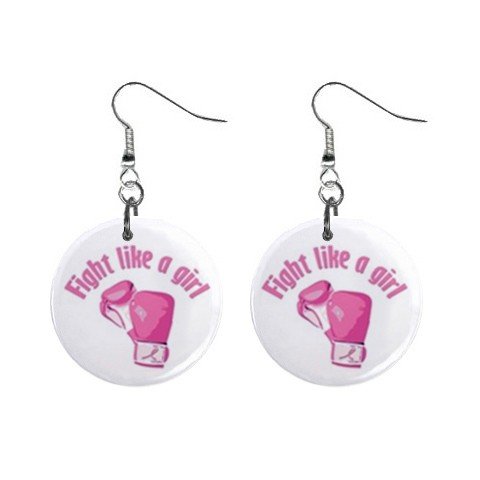 Fight Like a Girl Breast Cancer Dangle Earrings Jewelry 1 inch Buttons 12627357