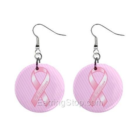Pink Breast Cancer Awareness Ribbon #8 Dangle Earrings Jewelry 1 inch Buttons 12662271