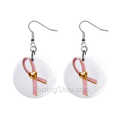 Pink Breast Cancer Awareness Ribbon #7 Dangle Earrings Jewelry 1 inch Buttons 12662449