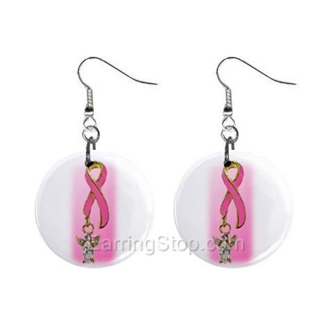 Pink Breast Cancer Awareness Ribbon #6 Dangle Earrings Jewelry 1 inch Buttons 12662574