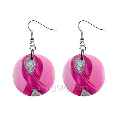 Pink Breast Cancer Awareness Ribbon #4 Dangle Earrings Jewelry 1 inch Buttons 12662715