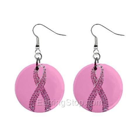 Pink Breast Cancer Awareness Ribbon #3 Dangle Earrings Jewelry 1 inch Buttons 12662718