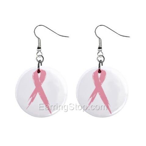 Pink Breast Cancer Awareness Ribbon #2 Dangle Earrings Jewelry 1 inch Buttons 12662719