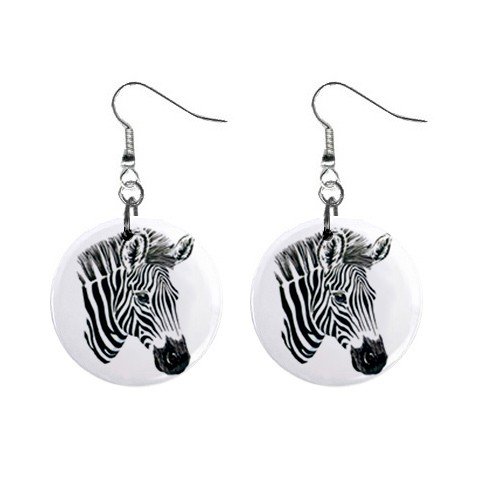 Zebras Zebra Dangle Button Earrings Jewelry 1 inch Round 12894084