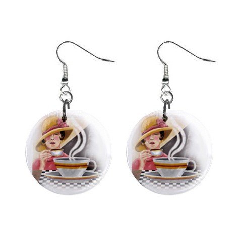 Vintage Coffee #2 Dangle Button Earrings Jewelry 1 inch Round 12894092