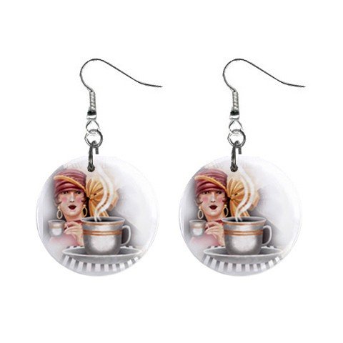 Vintage Coffee #1 Dangle Button Earrings Jewelry 1 inch Round 12894094