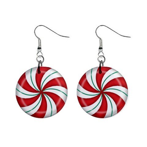 Peppermint Candy Dangle Button Earrings Jewelry 1 inch Round 12709341
