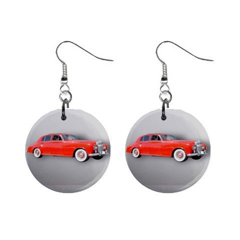 Red Rolls Royce Dangle Button Earrings Jewelry 1 inch Round 12781856