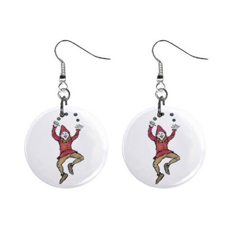 Juggler Dangle Button Earrings Jewelry 1 inch Round 12779547