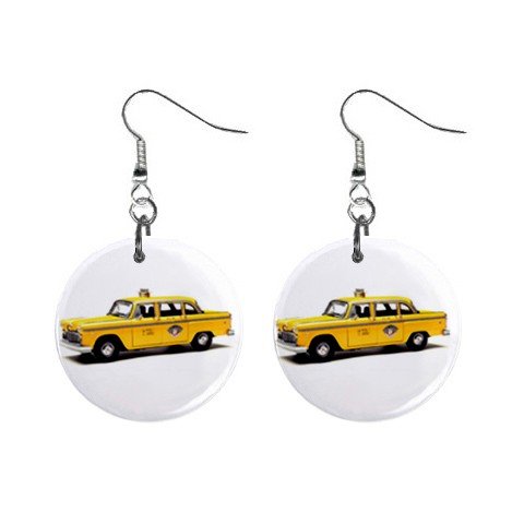 Taxi Cab Dangle Button Earrings Jewelry 1 inch Round 12781938