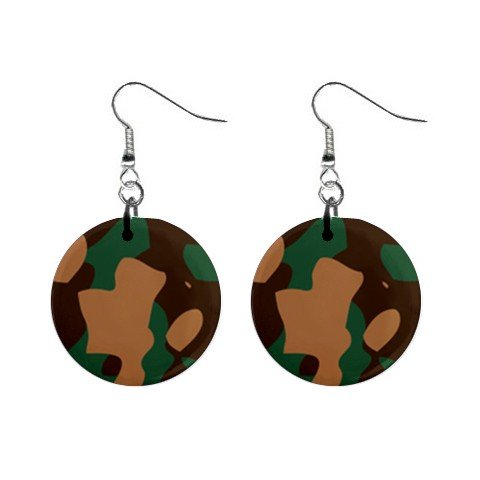 Green Camouflage Dangle Button Earrings Jewelry 1 inch Round 12691806