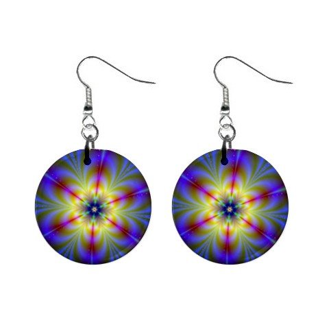 Flower Power Dangle Button Earrings Jewelry 1 inch Round 12693694