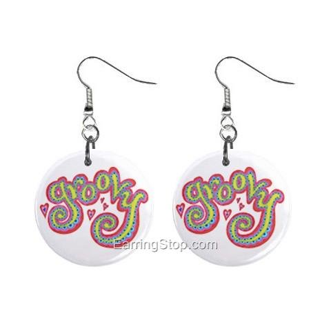 Groovy Dangle Button Earrings Jewelry 1 inch Round 12734842