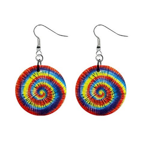 Tie Dye Swirl Dangle Button Earrings Jewelry 1 inch Round 12709759