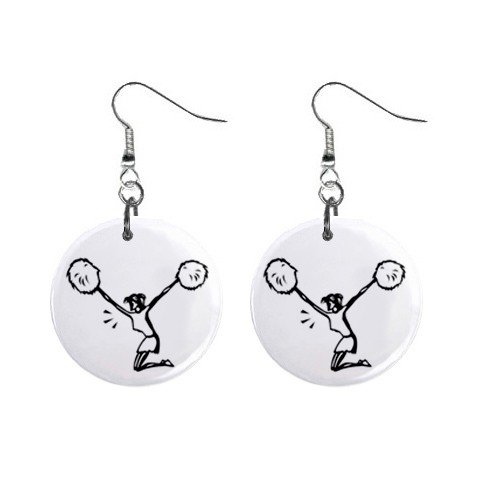 Cheerleader Pom Pom Girl Dangle Button Earrings Jewelry 1 inch Round 12779138