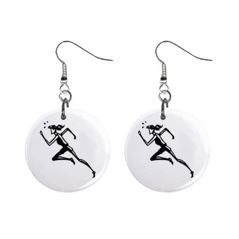 Girl Running Track Dangle Button Earrings Jewelry 1 inch Round 12781940