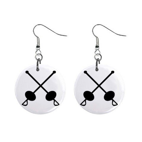 Fencing #3 Dangle Button Earrings Jewelry 1 inch Round 12779150