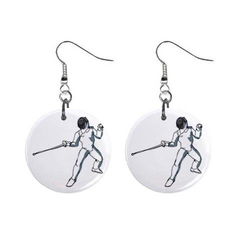 Fencing #2 Dangle Button Earrings Jewelry 1 inch Round 12779149