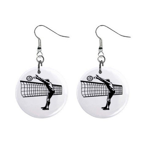 Volleyball Spiker Dangle Button Earrings Jewelry 1 inch Round 12781947