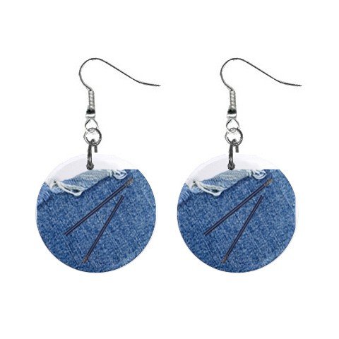 Denim Zipper Dangle Button Earrings Jewelry 1 inch Round 12731301