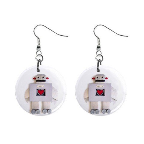 Robot Love #2 Dangle Button Earrings Jewelry 1 inch Round 12781853