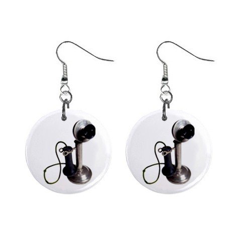 Old Fashion Telephone Phone Dangle Button Earrings Jewelry 1 inch Round 12781842